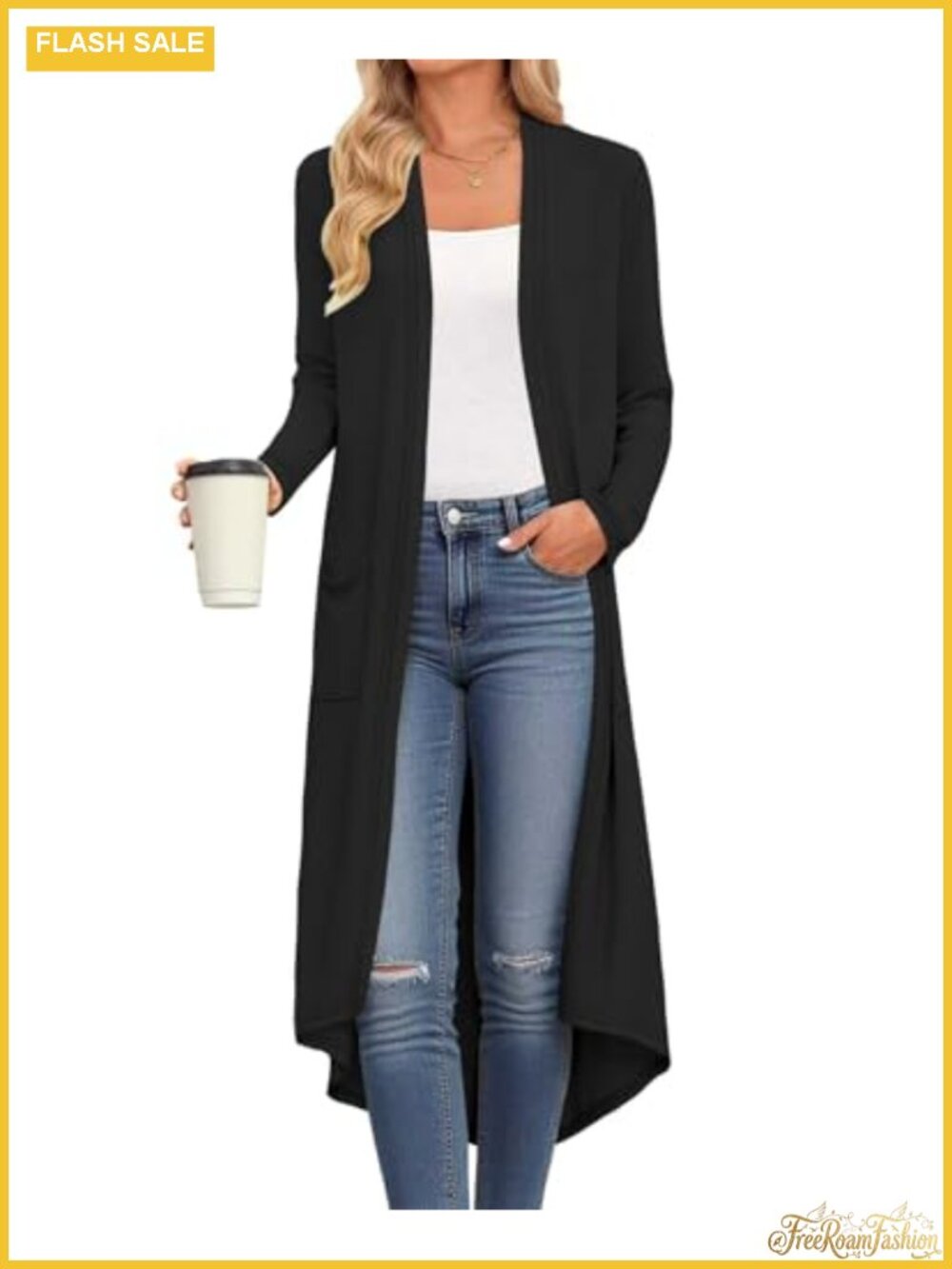 Womens Long Cardigan Lightweight Open Front Sweater with Pockets
